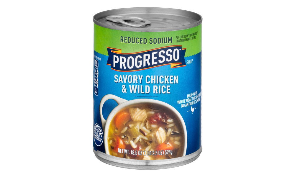 slide 101 of 114, Progresso Reduced Sodium, Savory Chicken & Wild Rice Soup, 19 oz., 18.5 oz