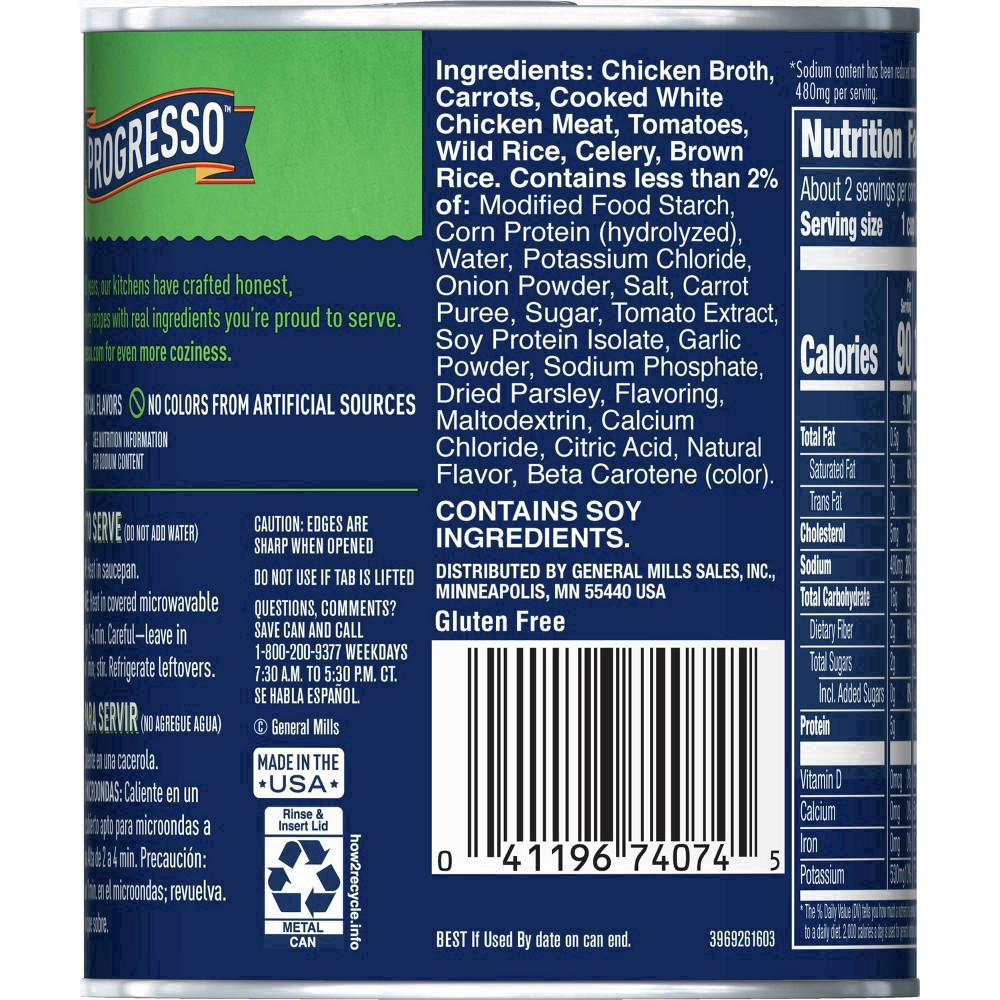 slide 26 of 114, Progresso Reduced Sodium, Savory Chicken & Wild Rice Soup, 19 oz., 18.5 oz