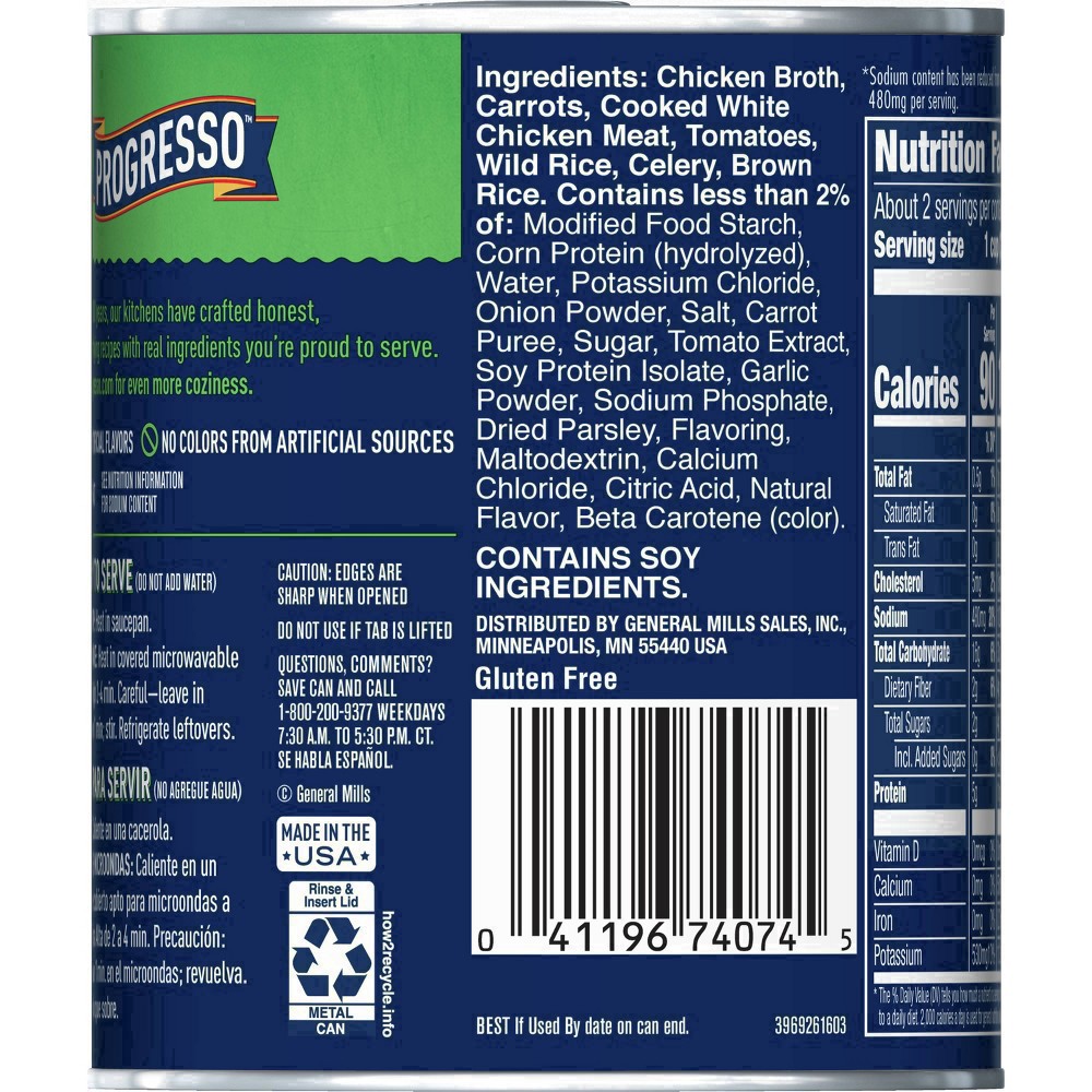 slide 85 of 114, Progresso Reduced Sodium, Savory Chicken & Wild Rice Soup, 19 oz., 18.5 oz