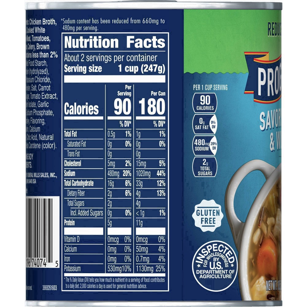 slide 88 of 114, Progresso Reduced Sodium, Savory Chicken & Wild Rice Soup, 19 oz., 18.5 oz