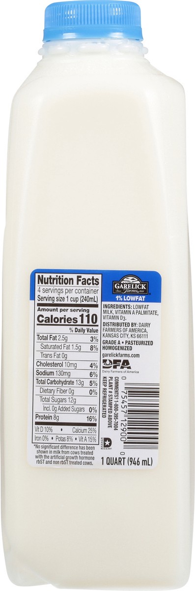 slide 5 of 9, Garelick Farms 1% Lowfat Milk with Vitamin A and D, Milk Quart - 1 Jug, 1 qt