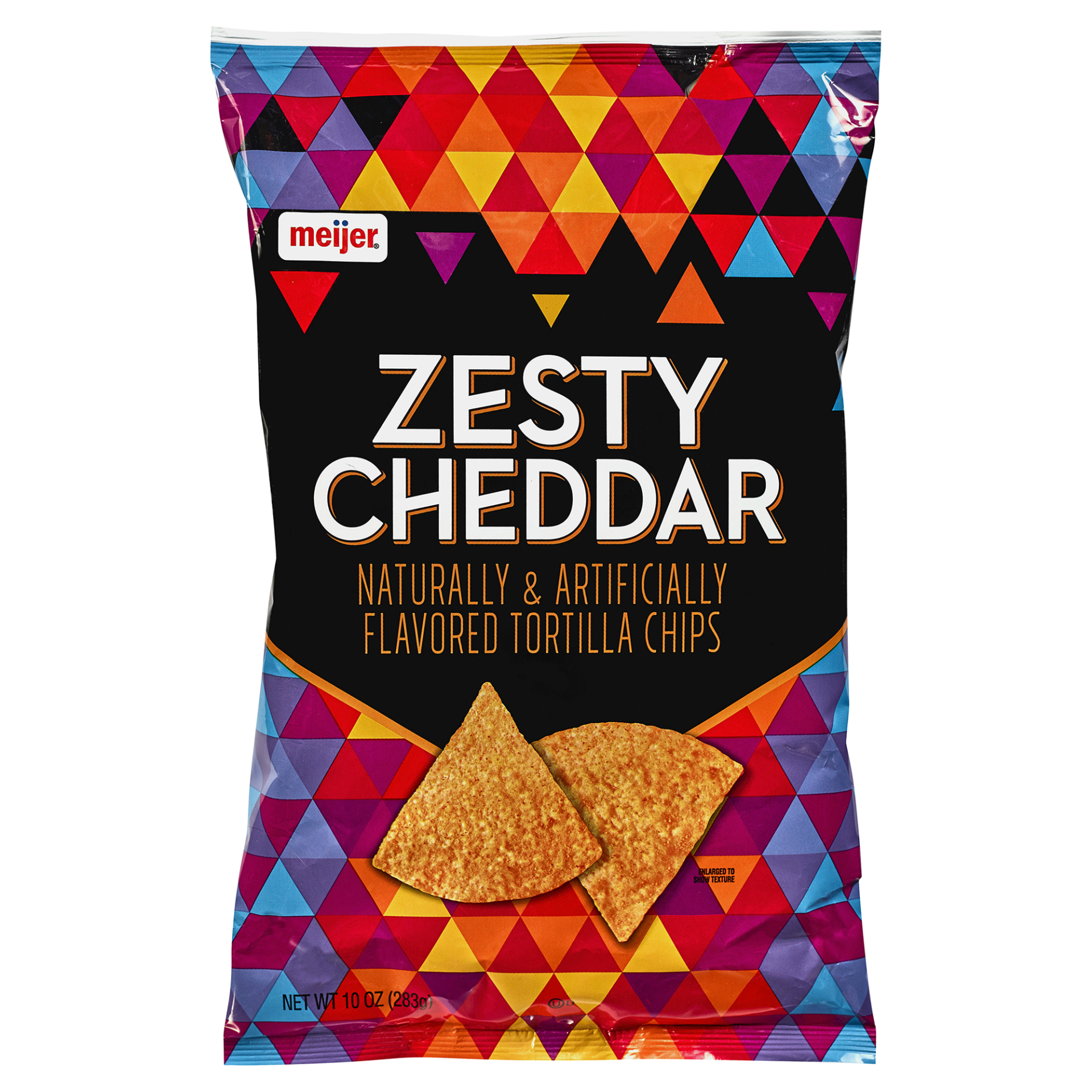 slide 1 of 2, Meijer Zesty Cheddar Tortilla Chips, 10 oz