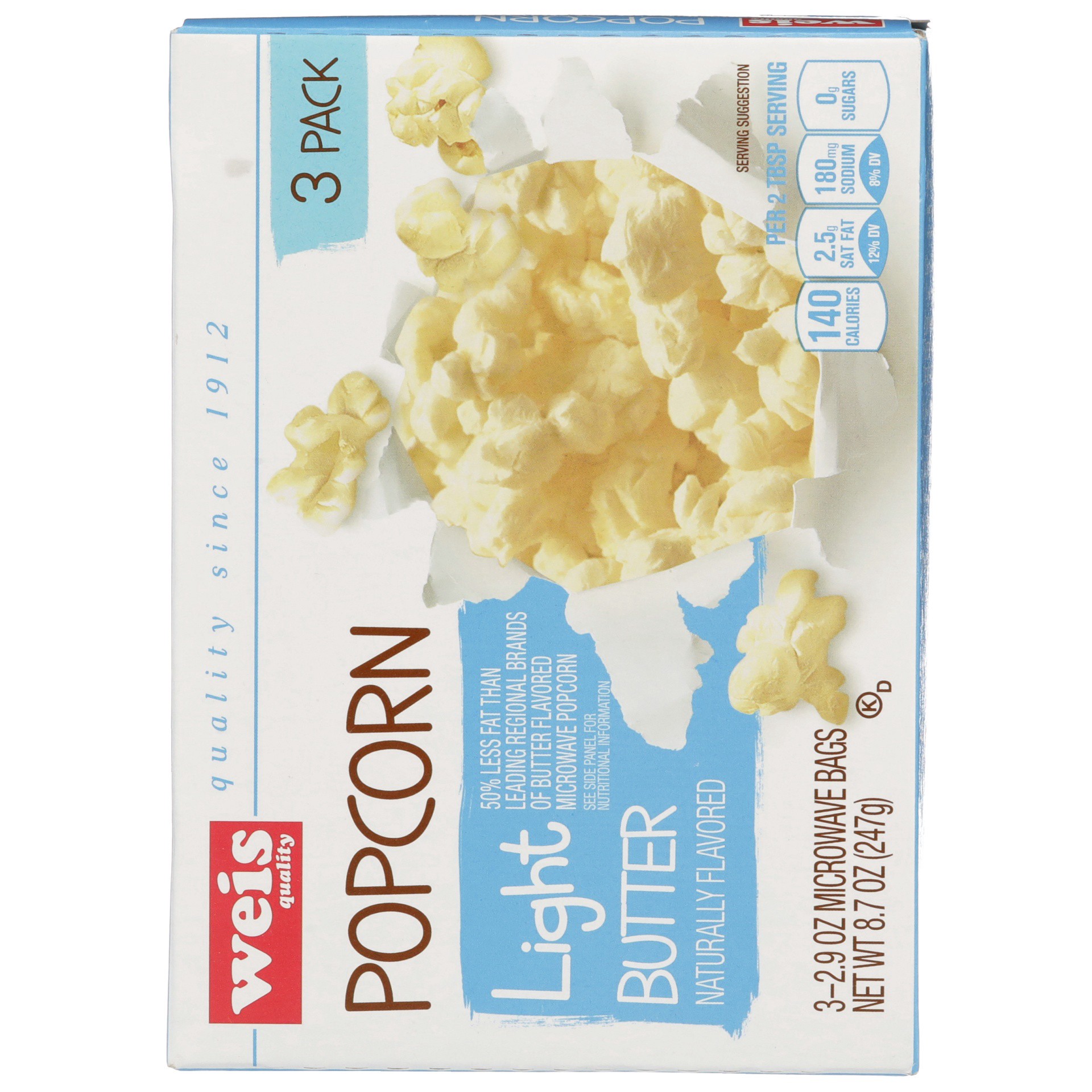 slide 2 of 6, Weis Quality Light Butter Flavor Microwave Popcorn, 8.7 oz