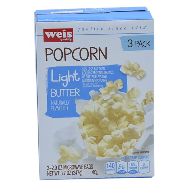 slide 1 of 6, Weis Quality Light Butter Flavor Microwave Popcorn, 8.7 oz