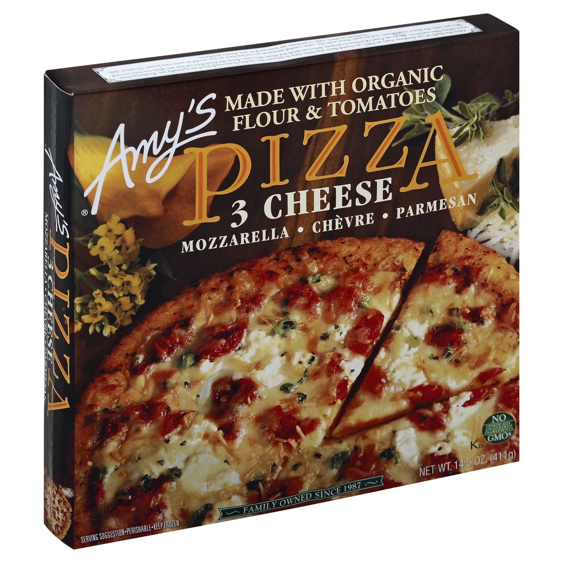 slide 1 of 1, Amy's Cornmeal Crust Three Cheese Pizza, 14.5 oz