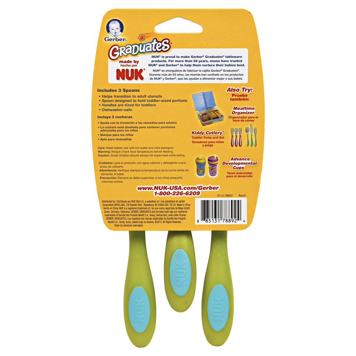 slide 2 of 2, Gerber Graduates Kiddy Cutlery Toddler Spoons 18m Assorted Colors, 3 ct