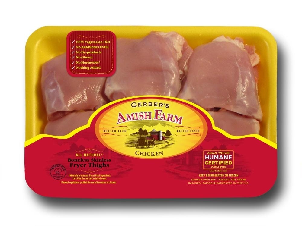 slide 1 of 1, Gerber s Amish Farm Chicken Thighs, per lb