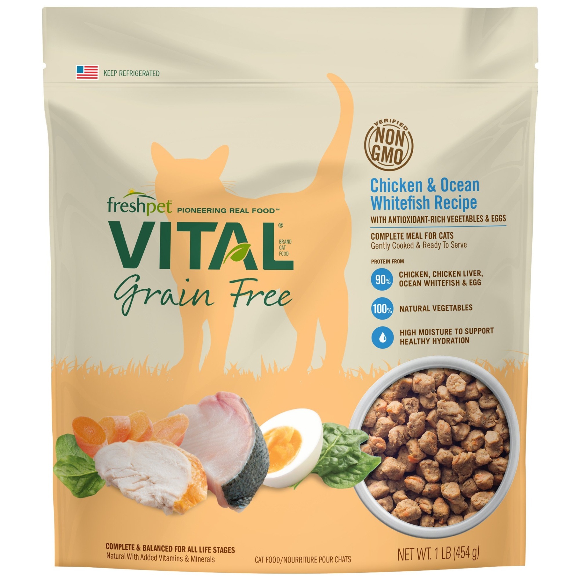 slide 1 of 1, Freshpet Deli Fresh Vital Cat Food - Grain Free, Chicken & Ocean Whitefish, 1 lb