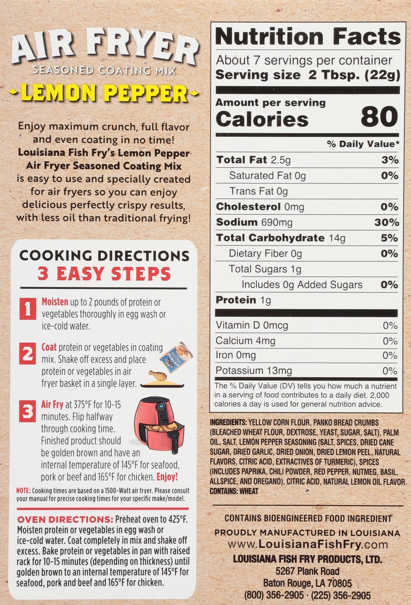 slide 3 of 9, Louisiana Air Fryer Lemon Pepper Seasoned Coating Mix 5 oz, 5 oz