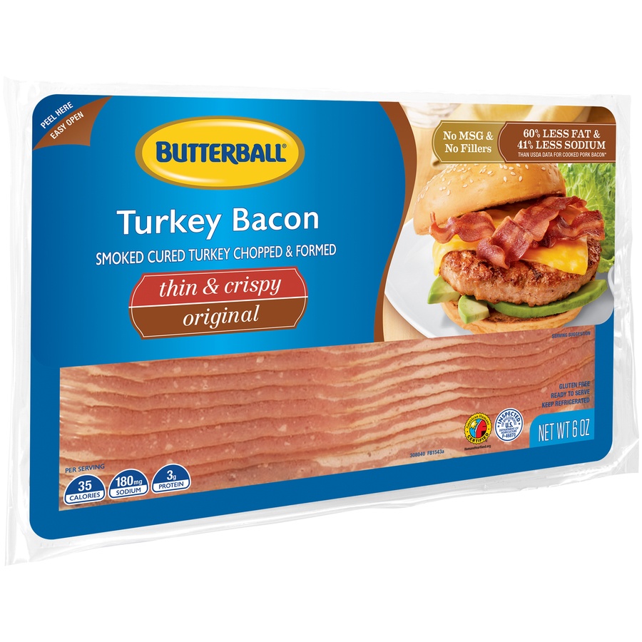 slide 2 of 8, Butterball Everyday Thin & Crispy Turkey Bacon, 6 oz