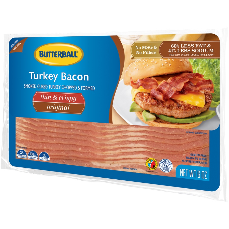 slide 3 of 8, Butterball Everyday Thin & Crispy Turkey Bacon, 6 oz