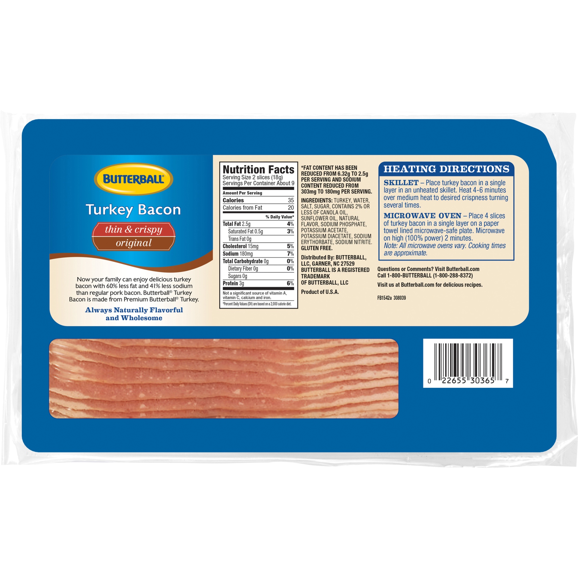 slide 6 of 8, Butterball Everyday Thin & Crispy Turkey Bacon, 6 oz