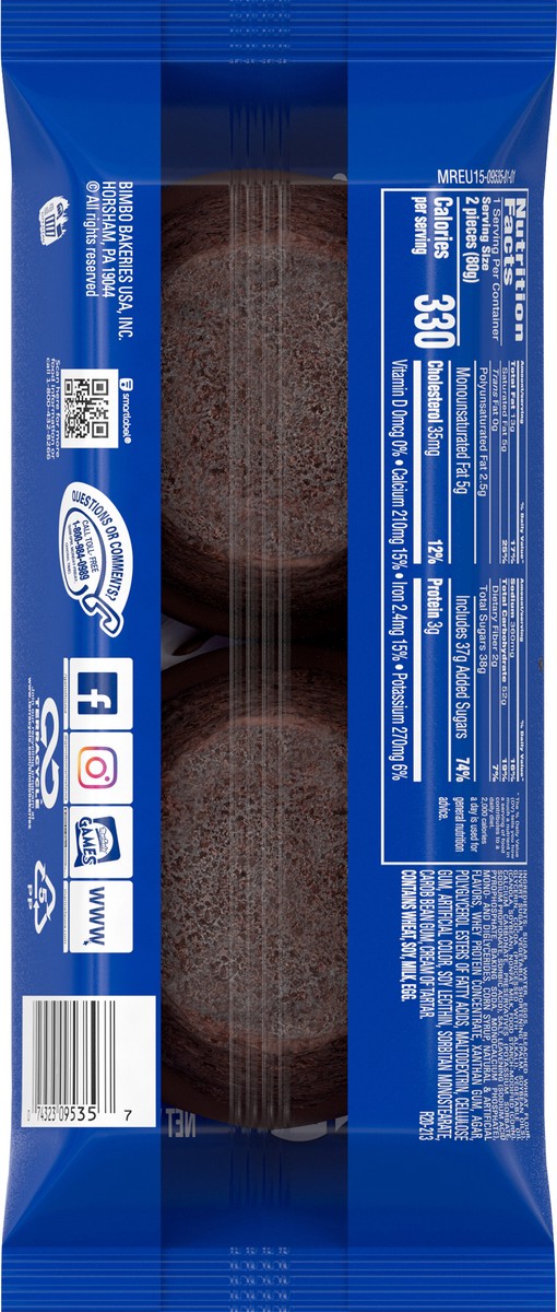 slide 9 of 9, Marinela Pinguinos Chocolate Crème Filled Cupcakes, 2 count, Cupcakes, 2.82 oz Bag, 2.82 ct