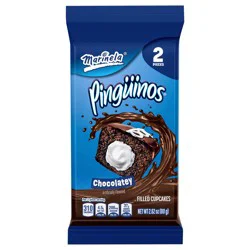 Marinela Pingüinos Chocolatey Filled Cupcakes, 2 count, Crème-filled Chocolate Snack Cakes, 2.82 oz Bag