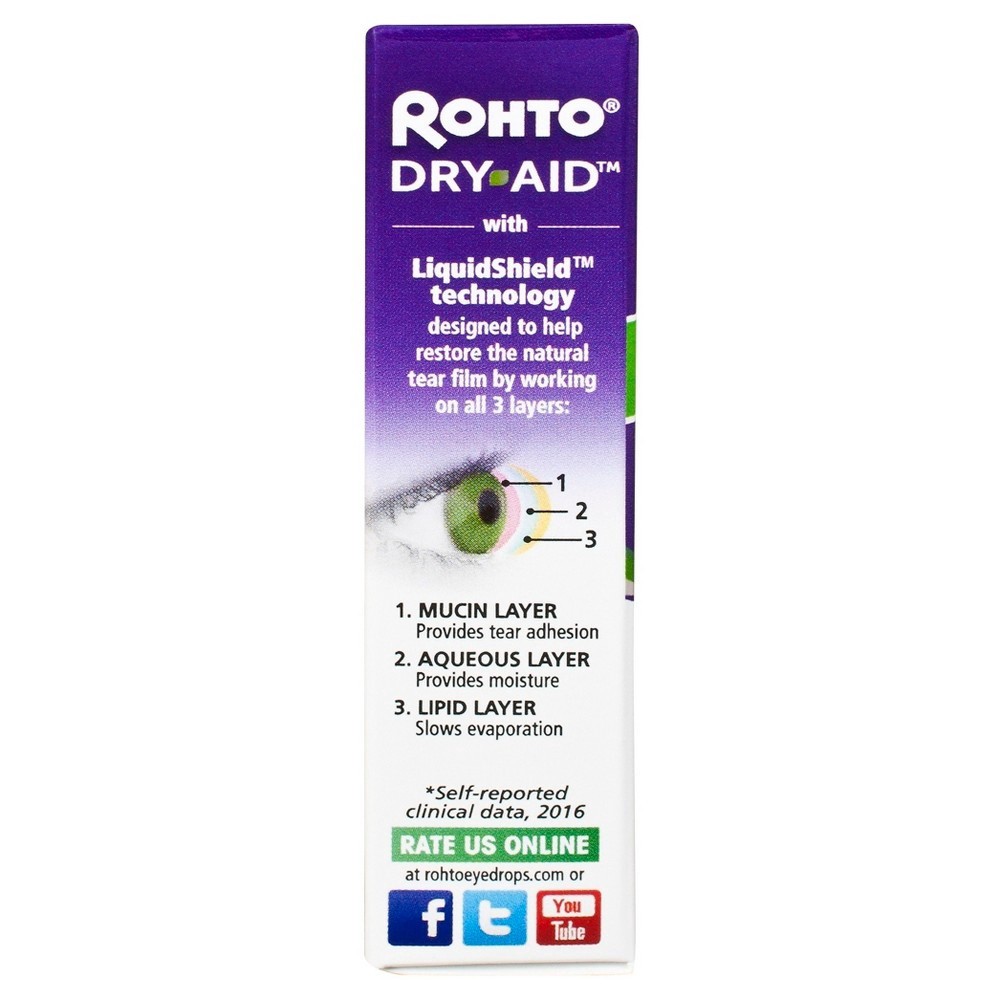 slide 4 of 4, Rohto Dry Aid Lubricant Eye Drops, Advanced Dry Eye Treatment, 0.34 fl oz Bottle, 0.34 oz