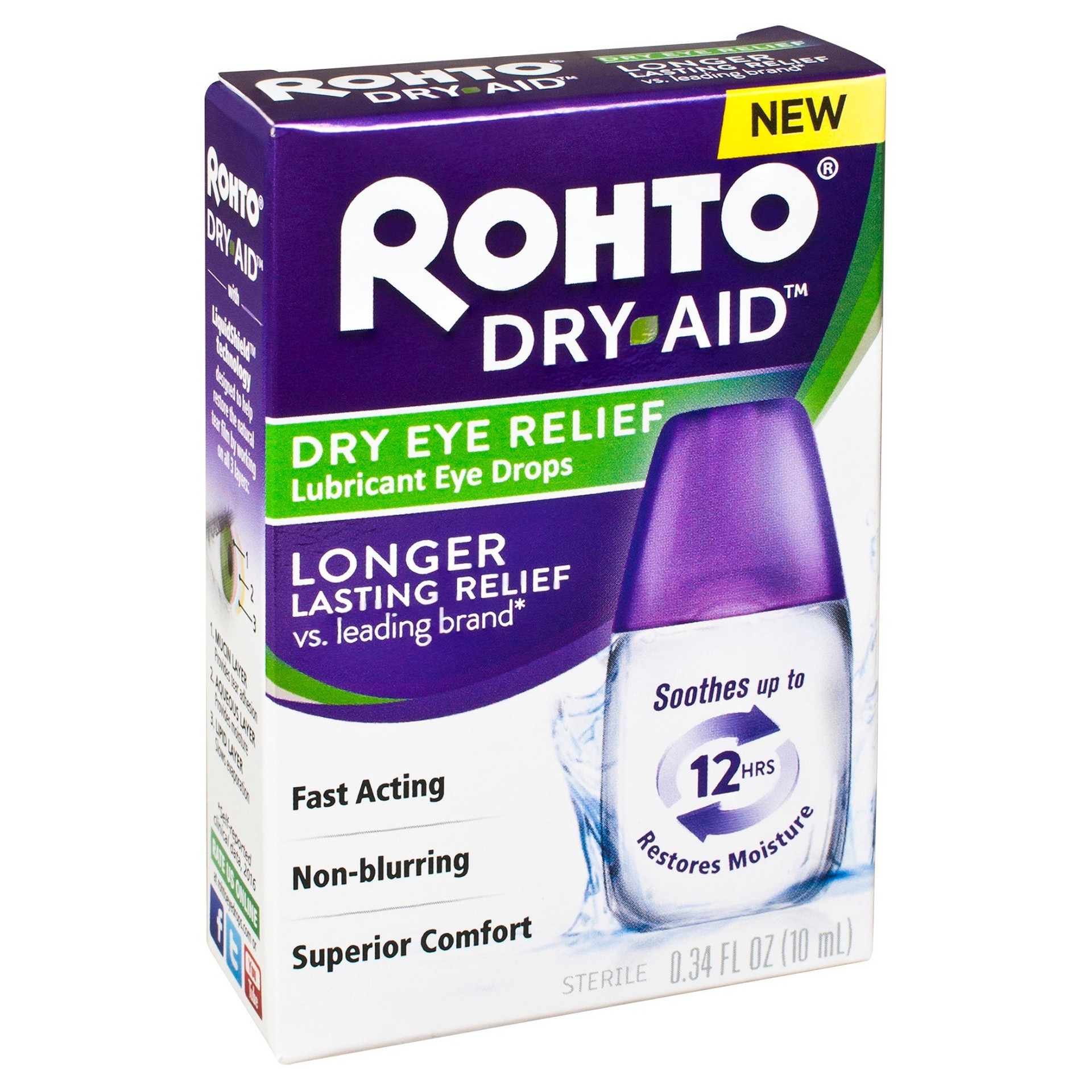 slide 1 of 4, Rohto Dry Aid Lubricant Eye Drops, Advanced Dry Eye Treatment, 0.34 fl oz Bottle, 0.34 oz