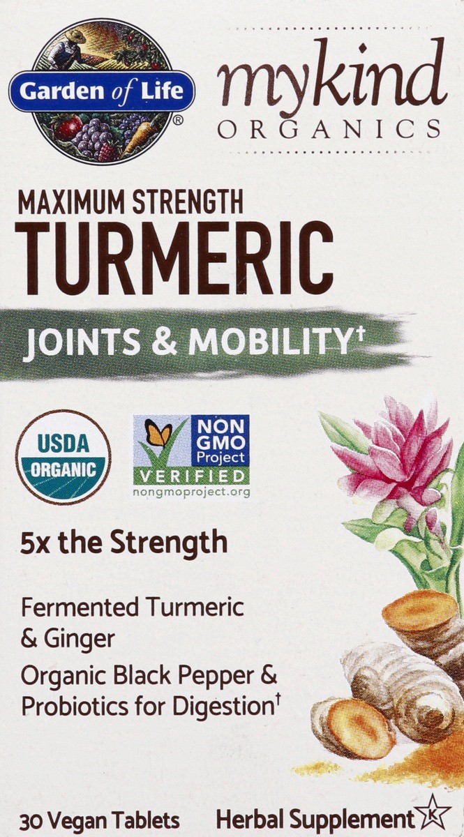 slide 4 of 4, Garden of Life My Kind Organics Maximum Strength Turmeric Herbal Supplement, 30 ct