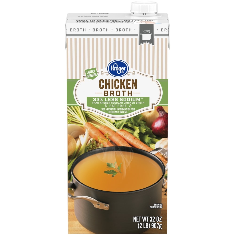 slide 1 of 1, Kroger 99% Fat Free Reduced Sodium Chicken Broth, 32 fl oz