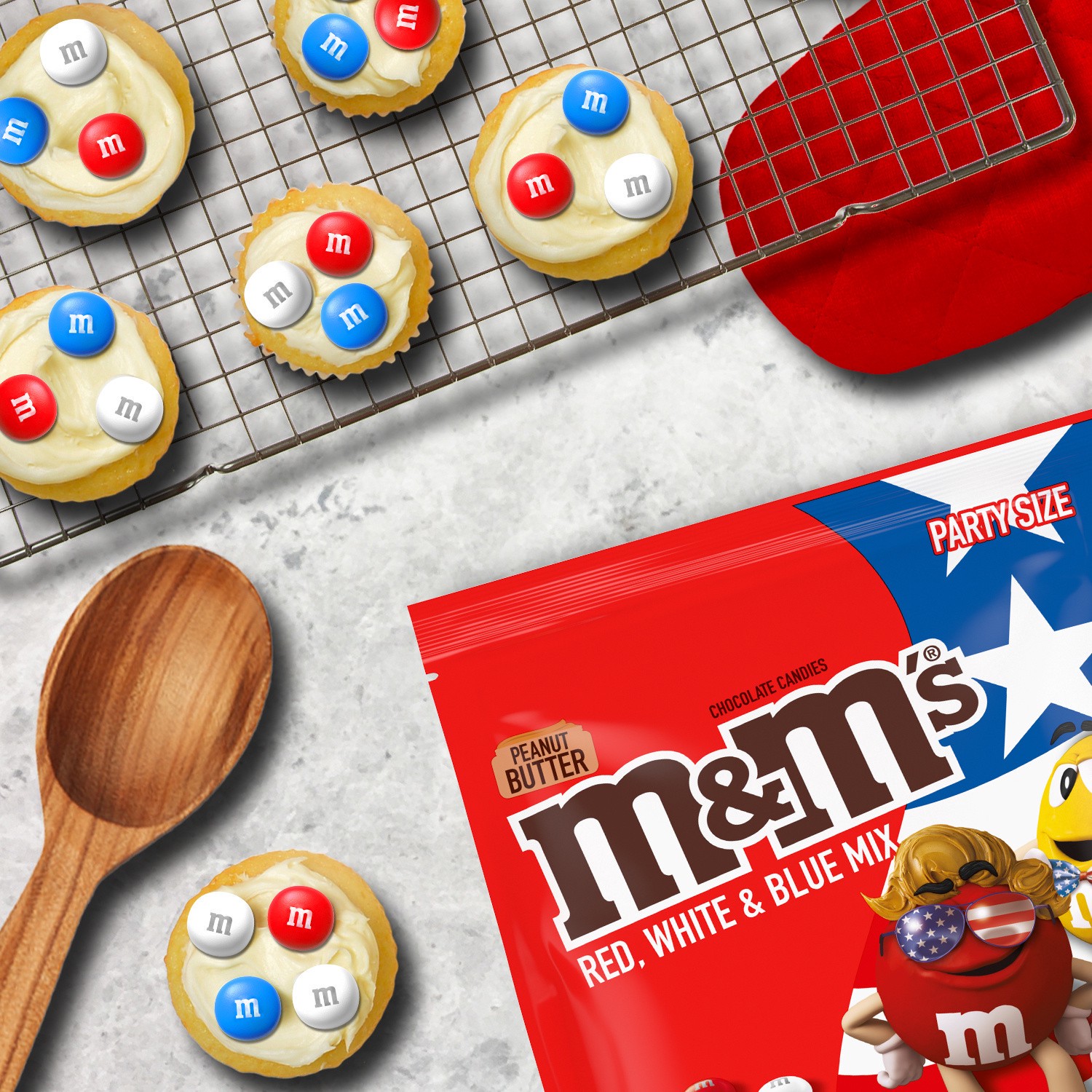 slide 2 of 8, M&M's Peanut Butter Red, White & Blue Patriotic Bulk Chocolate Candy, 34 oz Bag, 34 oz