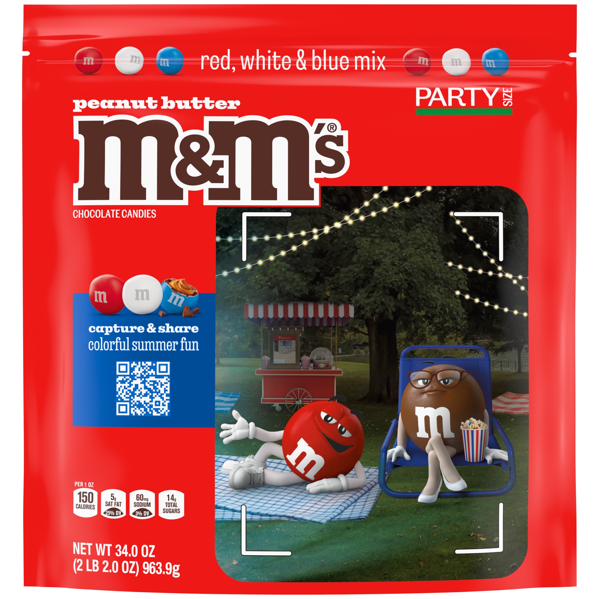 slide 1 of 8, M&M's Peanut Butter Red, White & Blue Patriotic Bulk Chocolate Candy, 34 oz Bag, 34 oz