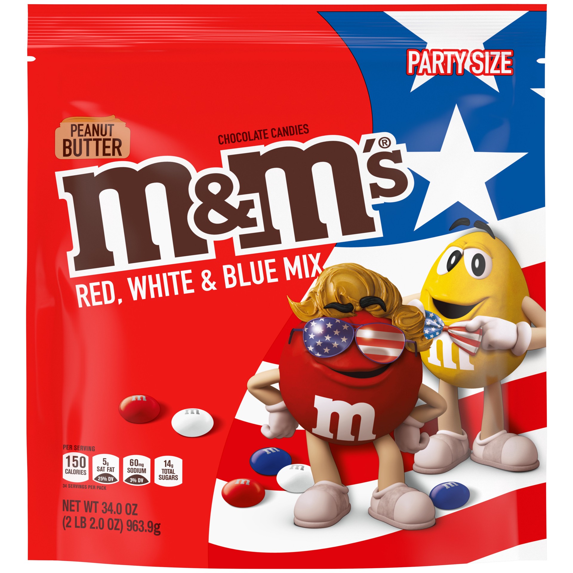 slide 1 of 8, M&M's Peanut Butter Red, White & Blue Patriotic Bulk Chocolate Candy, 34 oz Bag, 34 oz
