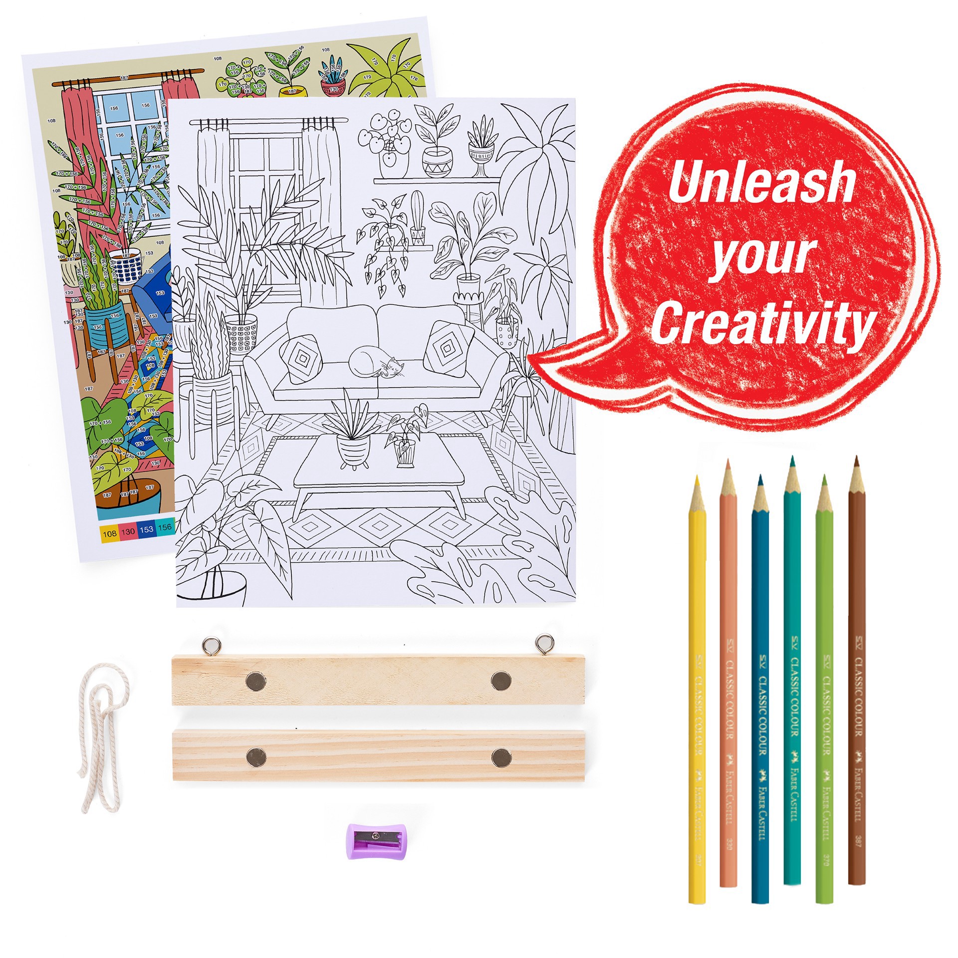 slide 4 of 4, Faber-Castell Plant Room Color By Number Wall Art Kit, 8 in x 10 in