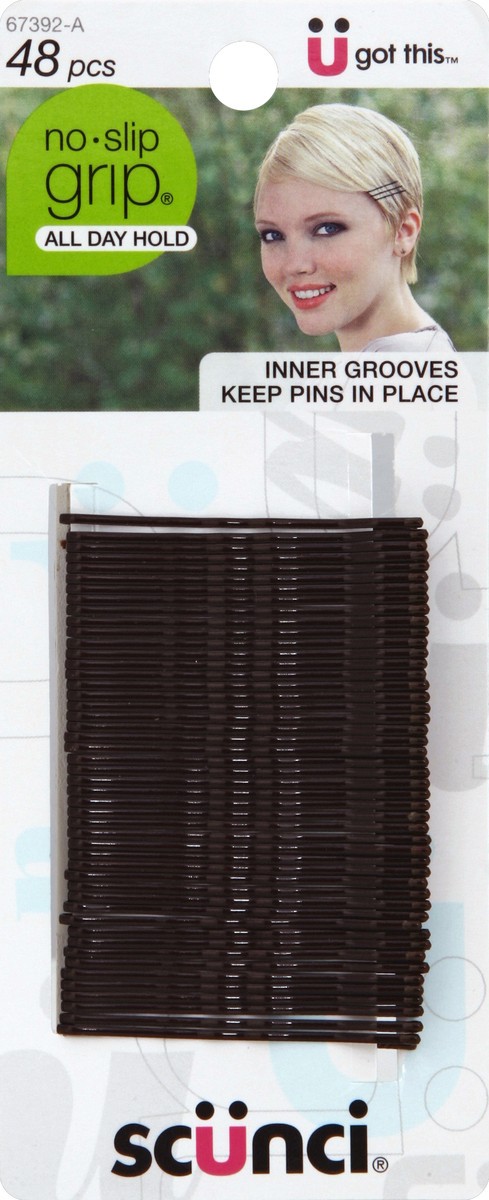 slide 2 of 2, scünci No-Slip Grip Black Bobby Pins, 48 ct