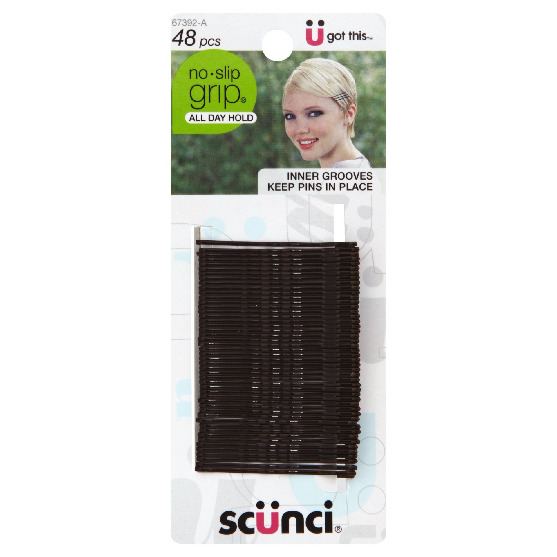 slide 1 of 2, scünci No-Slip Grip Black Bobby Pins, 48 ct