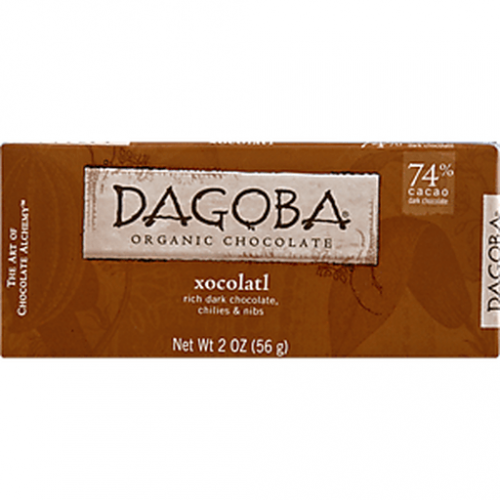 slide 1 of 1, DAGOBA Xocolatl Organic Rich Dark Chocolate Chilies & Nibs, 2 oz