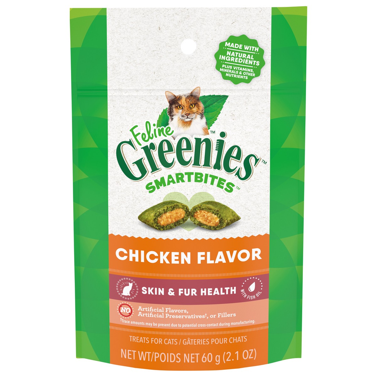 slide 1 of 5, Greenies Smartbites Skin and Fur Health Chicken Flavor Cat Treats - 2.1oz, 2.1 oz