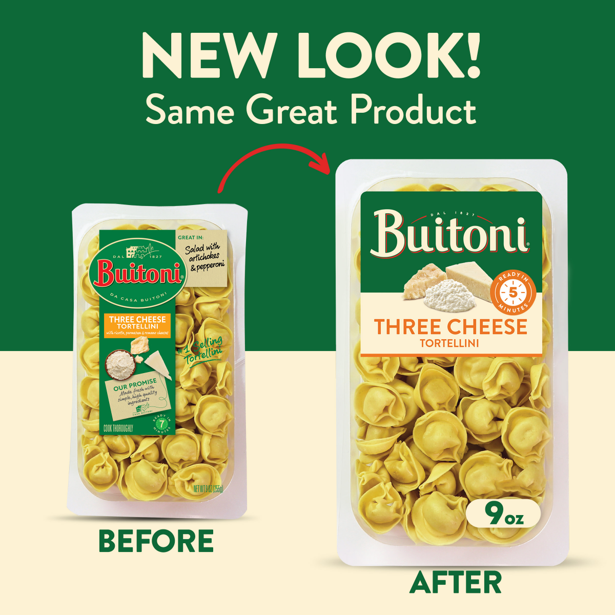 slide 2 of 7, Buitoni Three Cheese Tortellini, Refrigerated Pasta, 9 oz