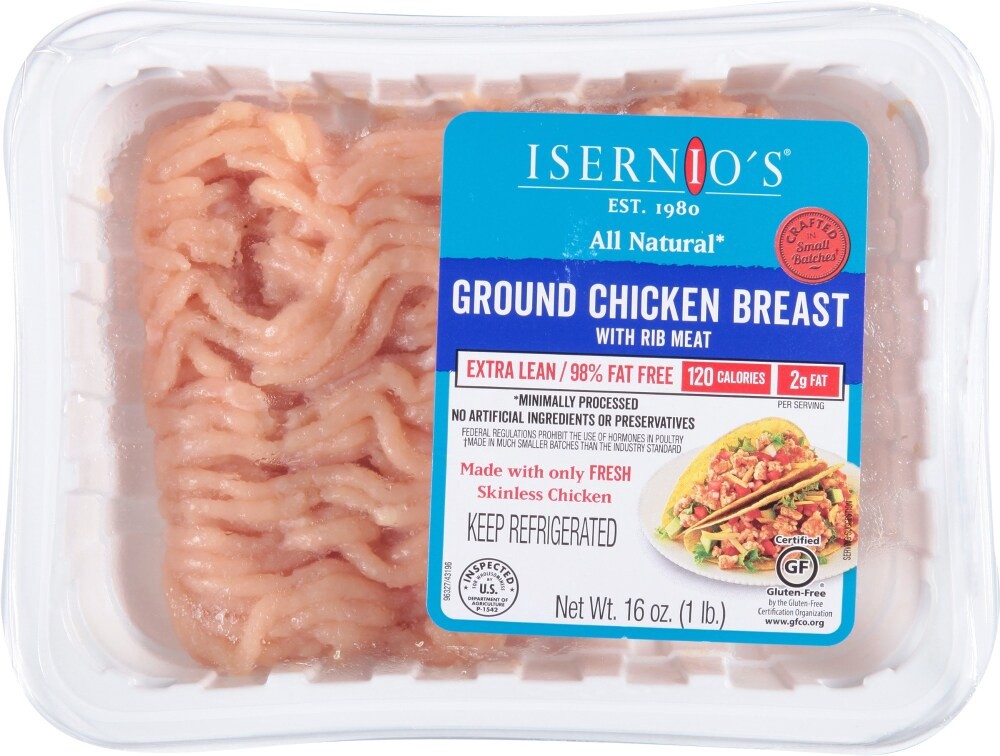 slide 2 of 2, Isernio's Ground Chicken Breast with Rib Meat 16 oz,