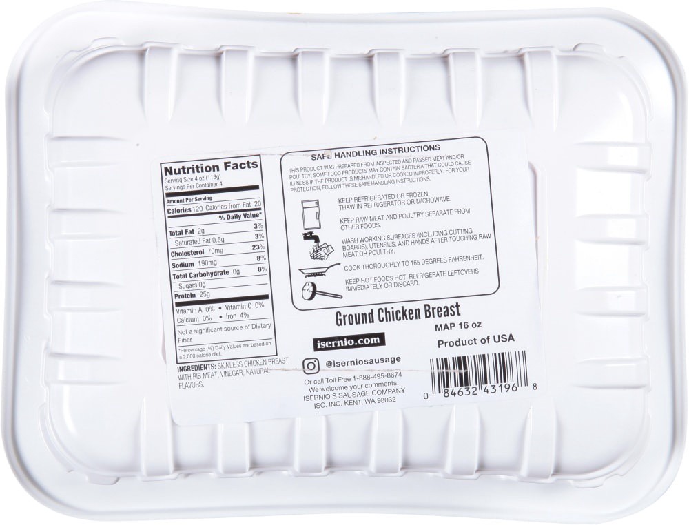 slide 1 of 2, Isernio's Ground Chicken Breast with Rib Meat 16 oz,