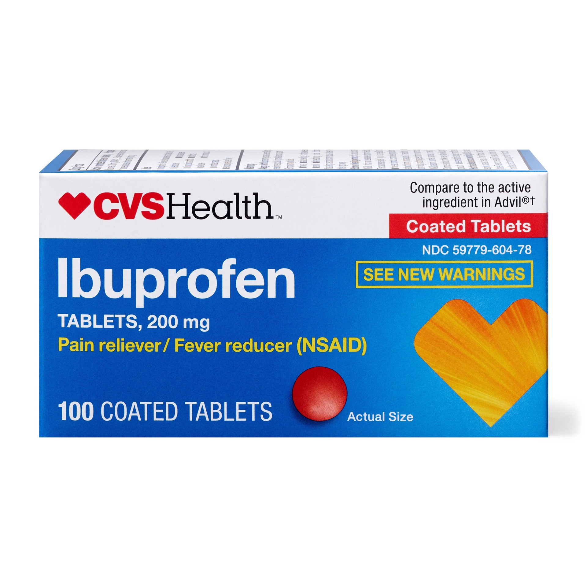 slide 1 of 1, CVS Health Ibuprofen Tablets 200 Mg, Pain Reliever/Fever Reducer (Nsaid) 100 Ct, 100 ct