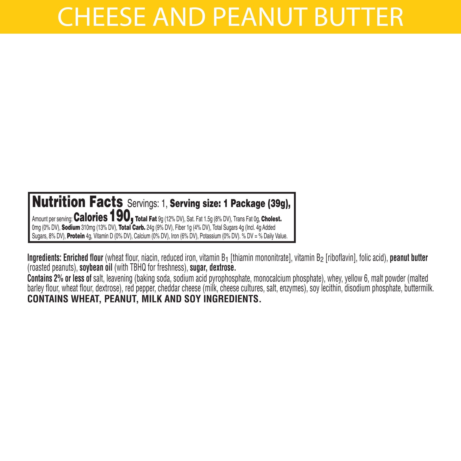 slide 2 of 5, Keebler Sandwich Crackers, Cheese and Peanut Butter, 1.38 oz, 1.38 oz
