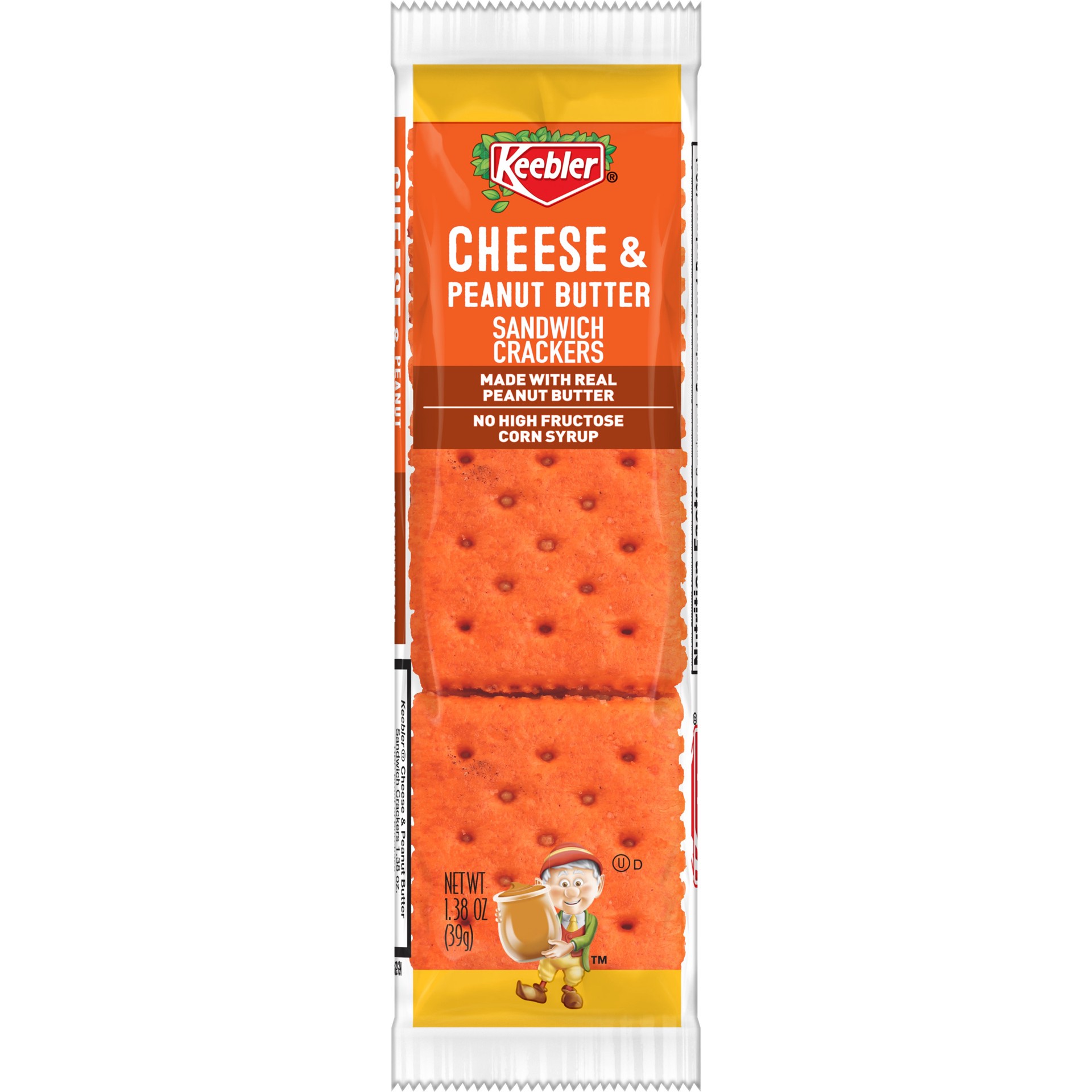 slide 1 of 5, Keebler Sandwich Crackers, Single Serve Snack Crackers, Office and Kids Snacks, Cheese and Peanut Butter, 1.38oz Pack, 1 Pack, 1.38 oz
