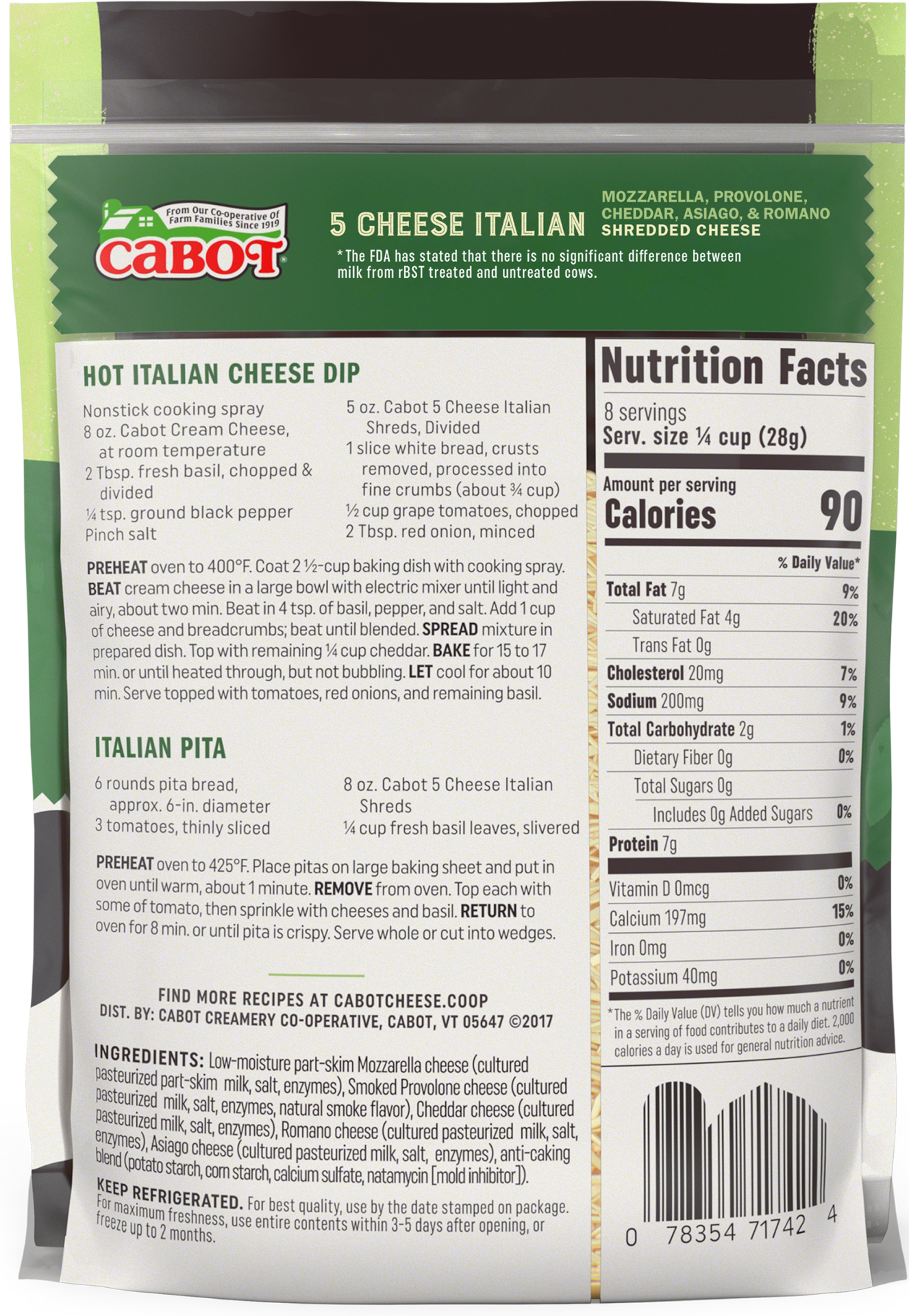 slide 2 of 2, Cabot 5 Cheese Italian Shredded Cheese, 8 oz