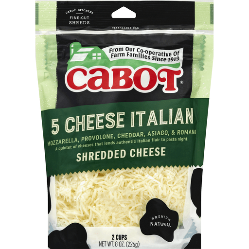 slide 1 of 1, Cabot 5 Cheese Italian Shredded Cheese, 8 oz