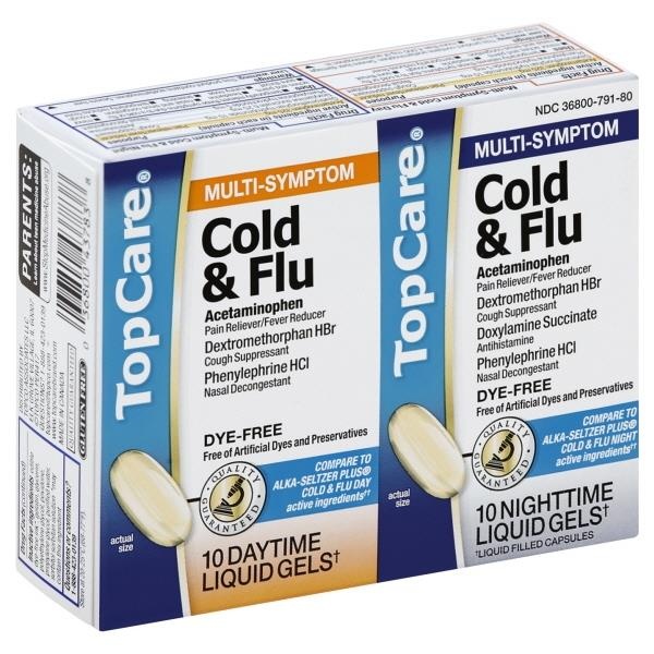 slide 1 of 1, TopCare Cold & Flu Daytime & Nightime Liquid Gels, 20 ct