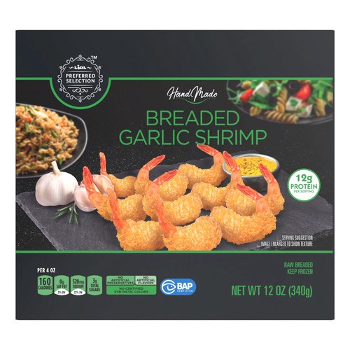 slide 1 of 1, Lidl Preferred Selection frozen garlic breaded butterfly shrimp, 12 oz