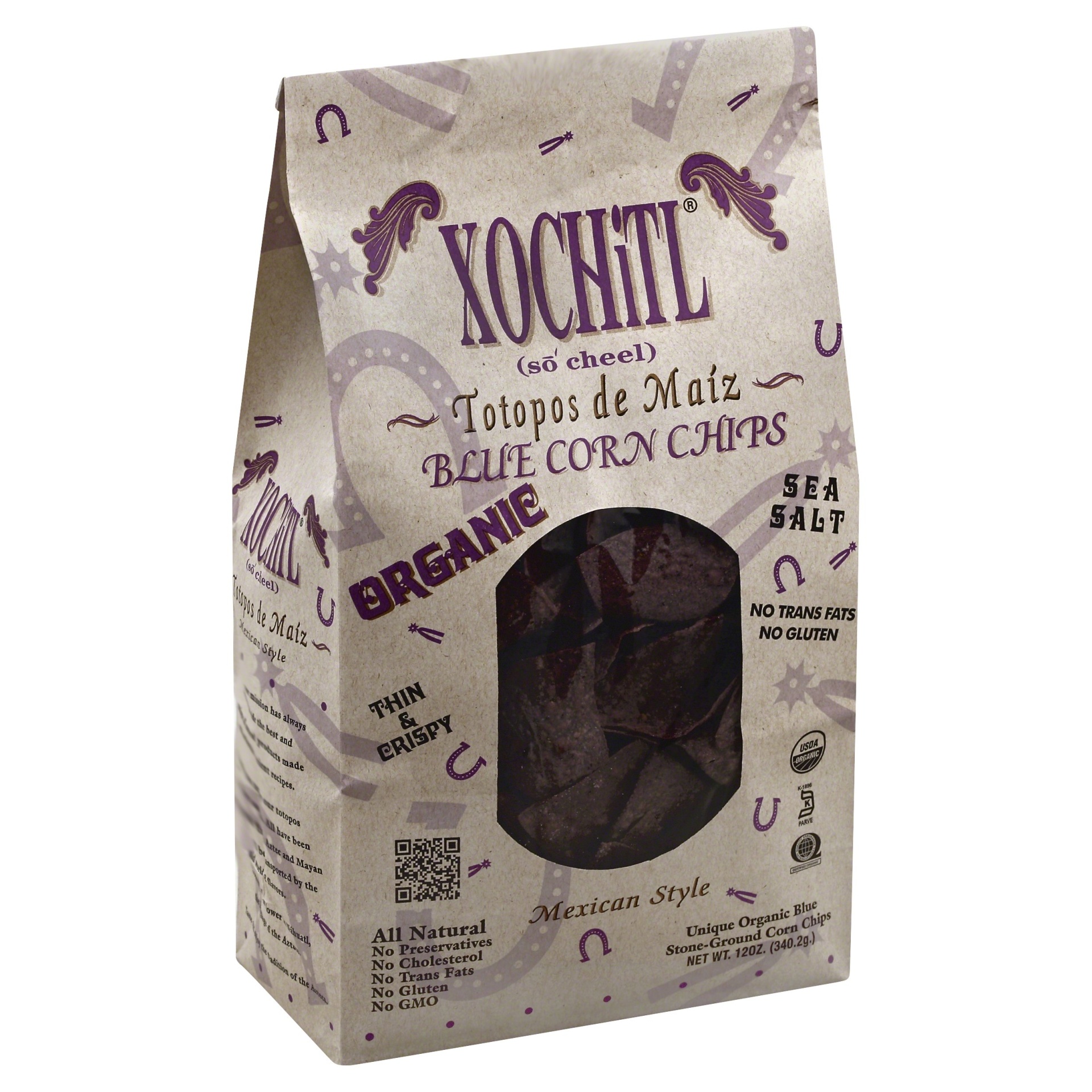 slide 1 of 1, Xochitl Organic Blue Mexican Style Corn Chips, 12 oz