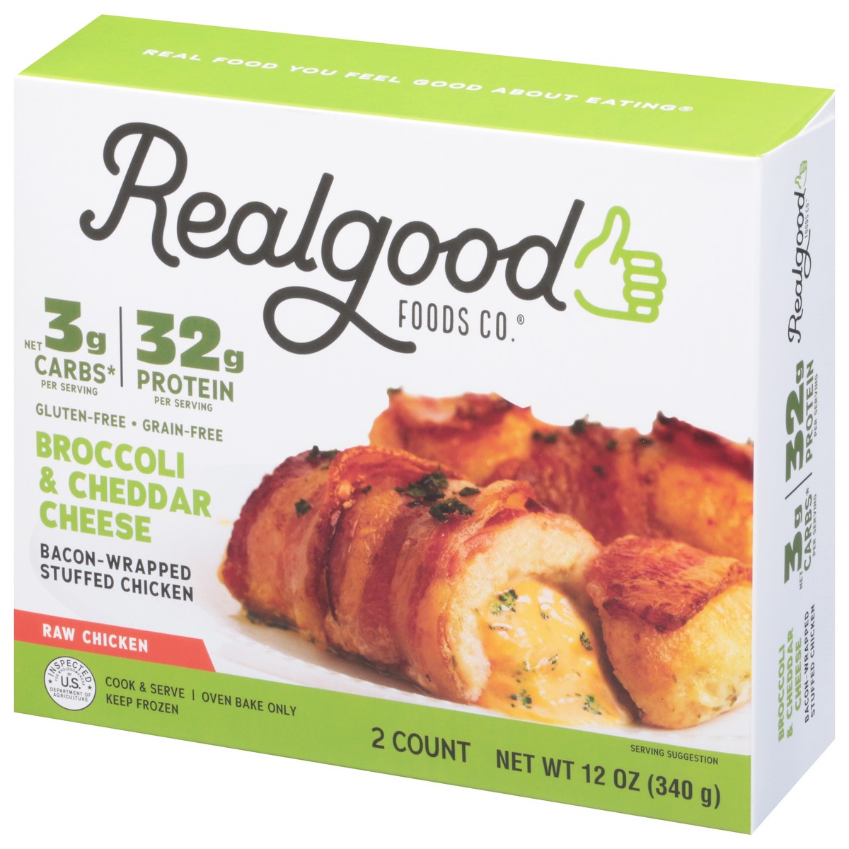 slide 3 of 11, Realgood Foods Co. Broccoli & Cheddar Cheese Bacon-Wrapped Stuffed Chicken 2 ea, 12 oz