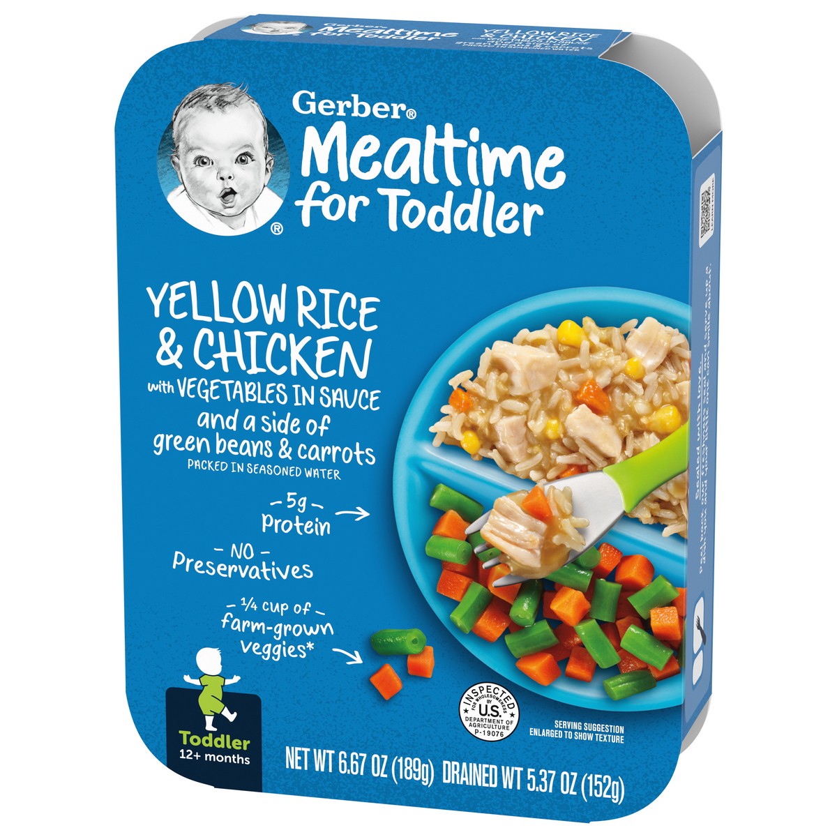 slide 8 of 9, Gerber Mealtime for Toddler, Yellow Rice and Chicken with Vegetables in Sauce Toddler Food, 6.67 oz Tray, 6.67 oz