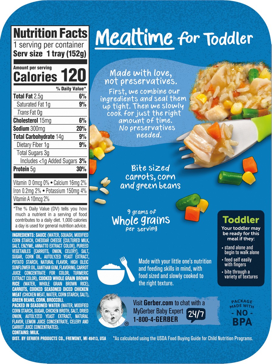 slide 6 of 9, Gerber Mealtime for Toddler, Yellow Rice and Chicken with Vegetables in Sauce Toddler Food, 6.67 oz Tray, 6.67 oz