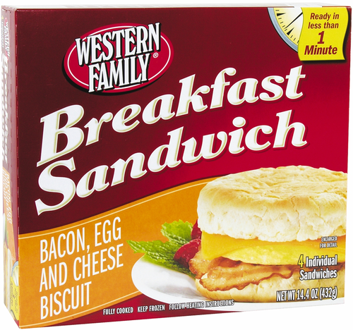 slide 1 of 1, Western Family Bacon Egg/Cheese Biscuit, 14.4 oz