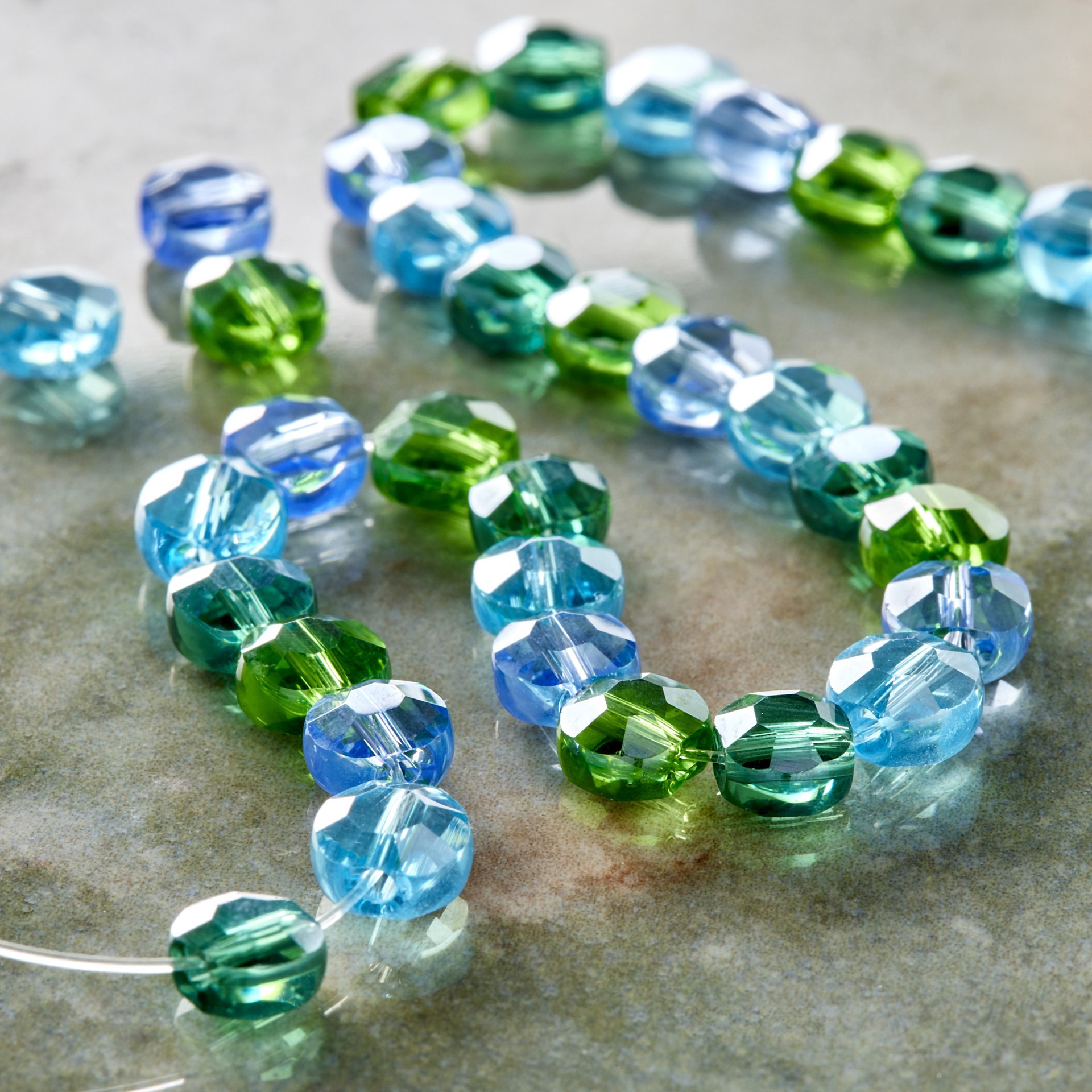 slide 3 of 3, Aqua Mix Lentil Glass Beads, 6mm By Bead Landing, 6 mm