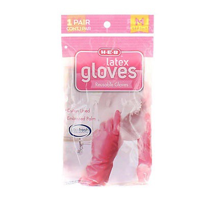 slide 1 of 1, H-E-B Reusable Latex Gloves Medium, 1 ct
