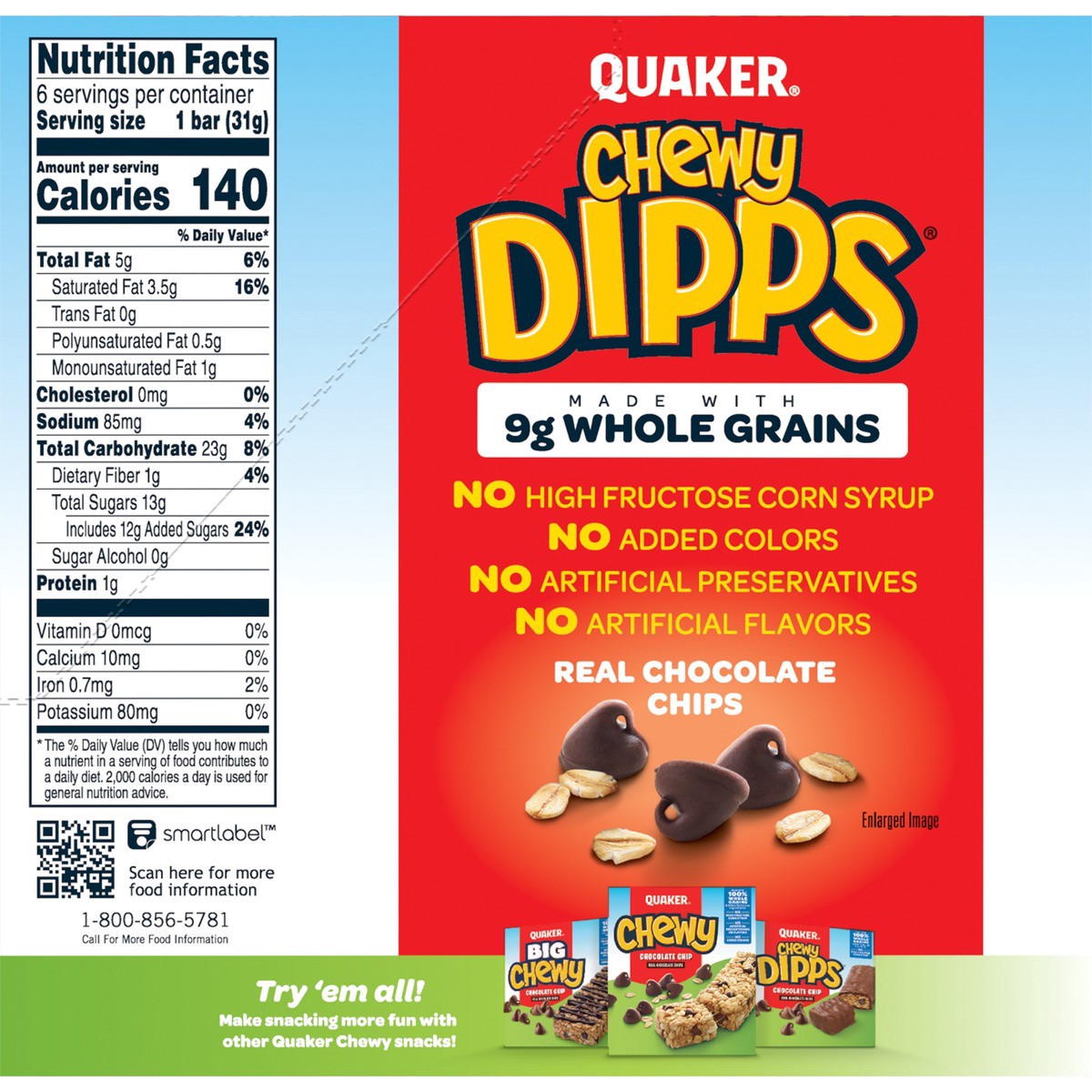 slide 3 of 6, Quaker Chewy Dipps Chocolate Chip Granola Bars - 6ct, 6 ct