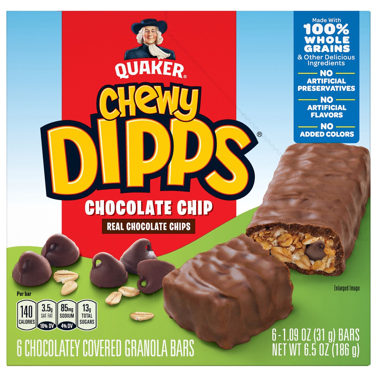 slide 1 of 6, Quaker Chewy Dipps Chocolate Chip Granola Bars - 6ct, 6 ct