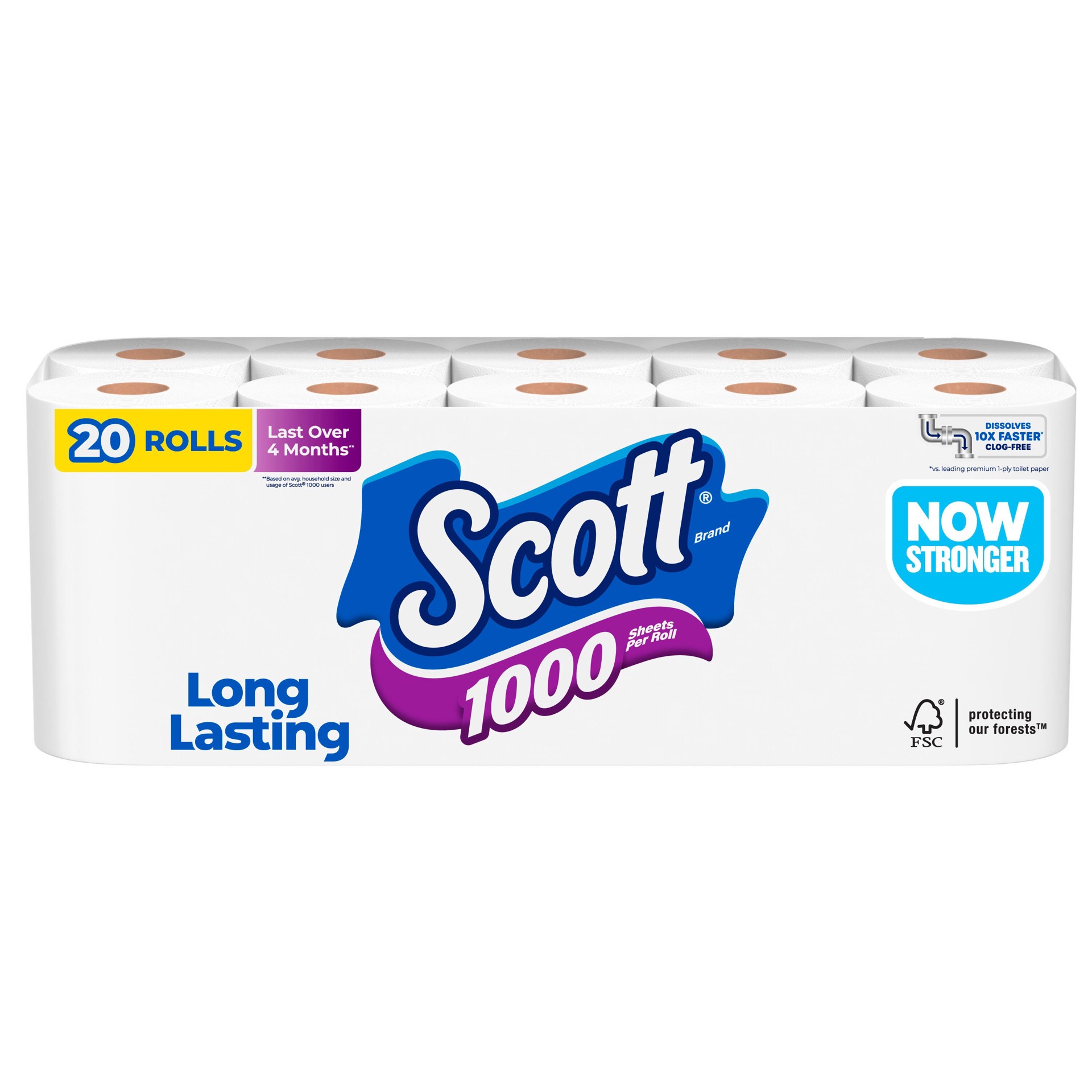 slide 1 of 4, SCOTT 1000 20 -Pack 1-ply Toilet Paper, 1 ct
